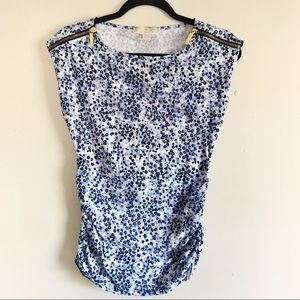 Michael Korda Sm Fitted Blue Floral Top w/ zipper